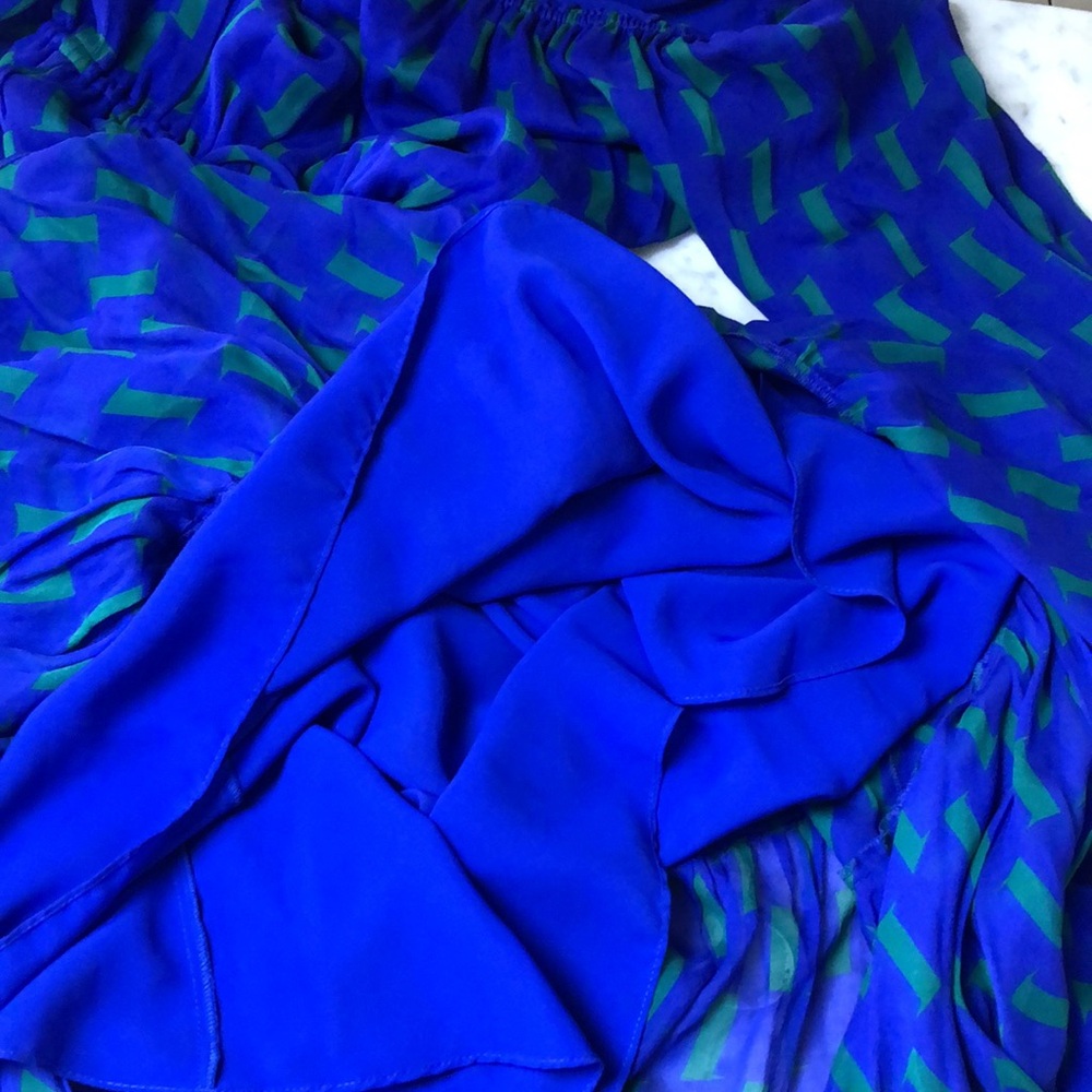 DVF Silk Blue and Green Women's Dress Size 2 - Picture 8 of 10